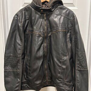 Men's Leather Sonoma Jacket with Fleece Lining and Hood